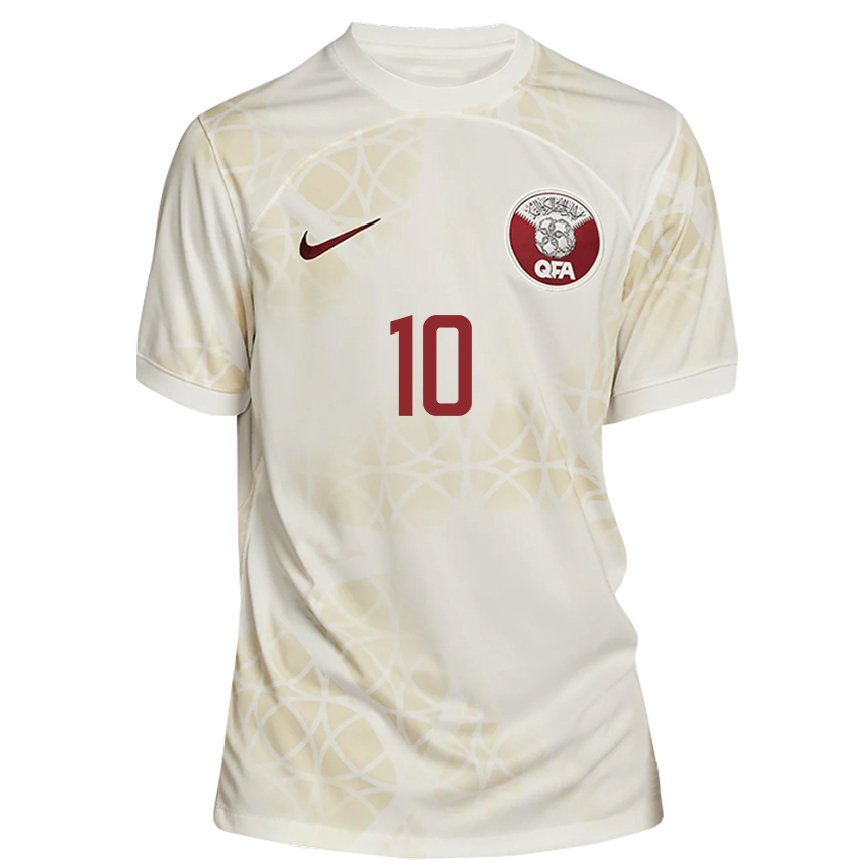 Hombre Camiseta Catar Hasan Al Haydos #10 Beis Dorado 2ª Equipación 22-24 Perú