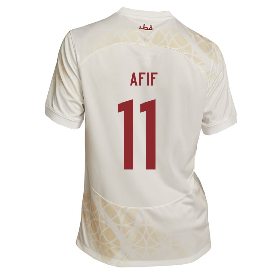 Hombre Camiseta Catar Akram Afif #11 Beis Dorado 2ª Equipación 22-24 Perú