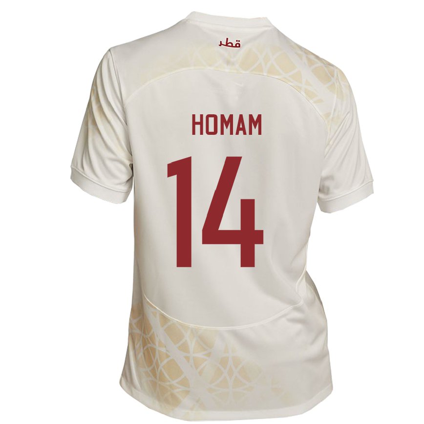 Hombre Camiseta Catar Homam Ahmed #14 Beis Dorado 2ª Equipación 22-24 Perú