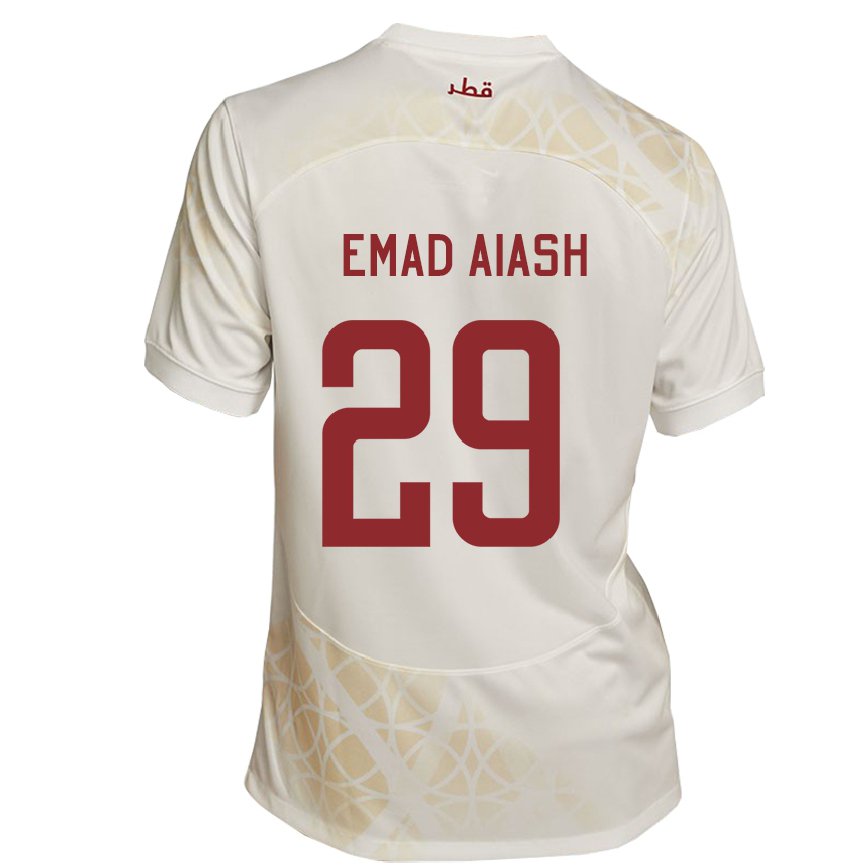 Hombre Camiseta Catar Mohamed Emad Aiash #29 Beis Dorado 2ª Equipación 22-24 Perú