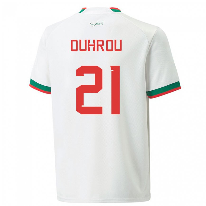 Niño Camiseta Marruecos Marouane Ouhrou #21 Blanco 2ª Equipación 22-24 Perú