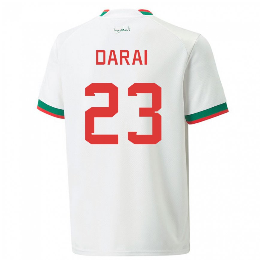 Niño Camiseta Marruecos Hamza Darai #23 Blanco 2ª Equipación 22-24 Perú