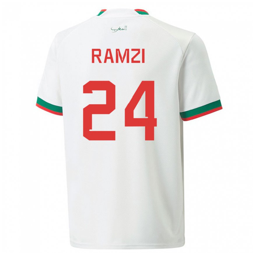 Niño Camiseta Marruecos Achraf Ramzi #24 Blanco 2ª Equipación 22-24 Perú