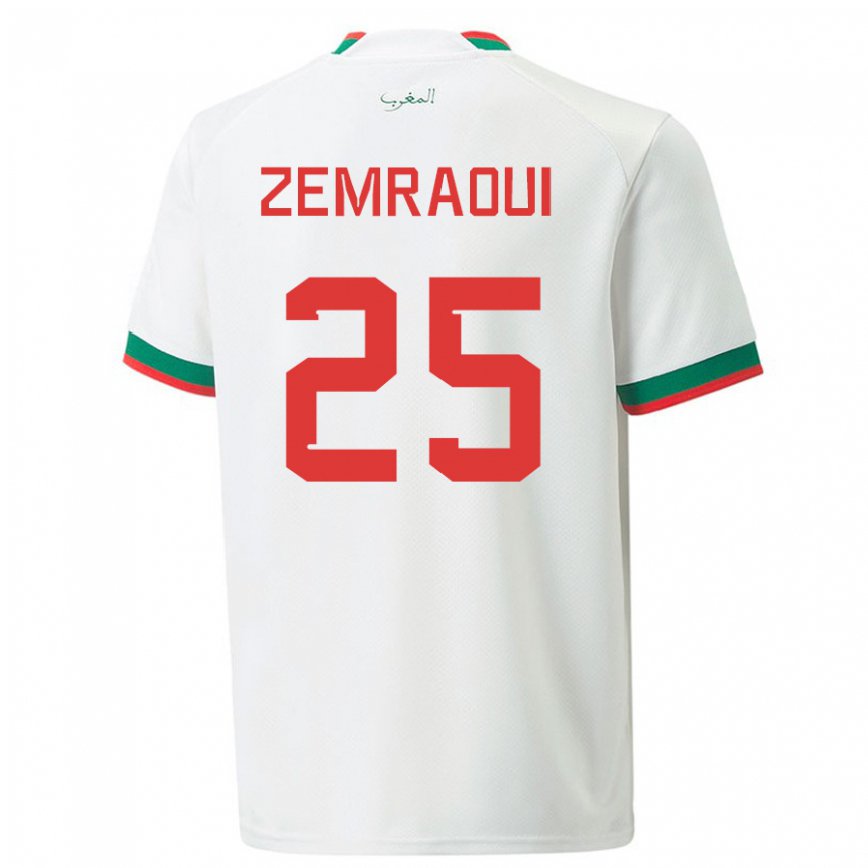 Niño Camiseta Marruecos Oussama Zemraoui #25 Blanco 2ª Equipación 22-24 Perú