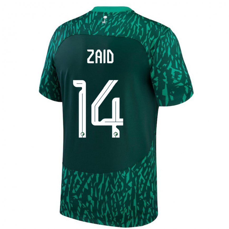 Niño Camiseta Arabia Saudita Abdullah Zaid #14 Verde Oscuro 2ª Equipación 22-24 Perú