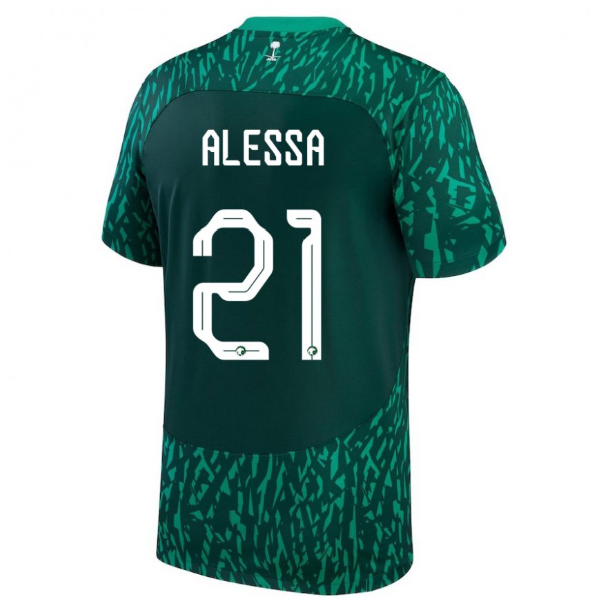 Niño Camiseta Arabia Saudita Mohammed Alessa #21 Verde Oscuro 2ª Equipación 22-24 Perú