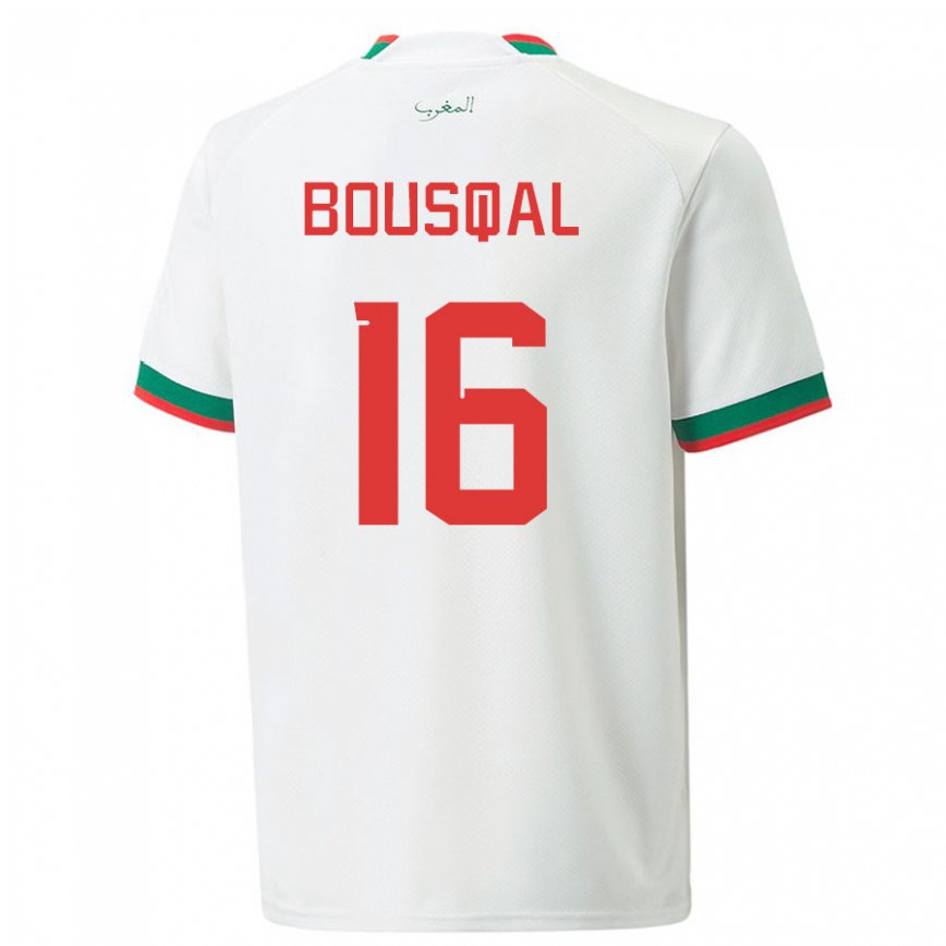 Niño Camiseta Marruecos Hamza Bousqal #16 Blanco 2ª Equipación 22-24 Perú