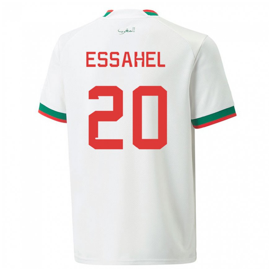 Niño Camiseta Marruecos Mohammed Amine Essahel #20 Blanco 2ª Equipación 22-24 Perú