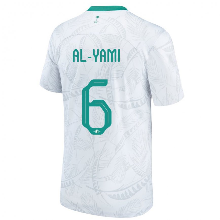 Hombre Camiseta Arabia Saudita Mohammed Al Yami #6 Blanco 1ª Equipación 22-24 Perú