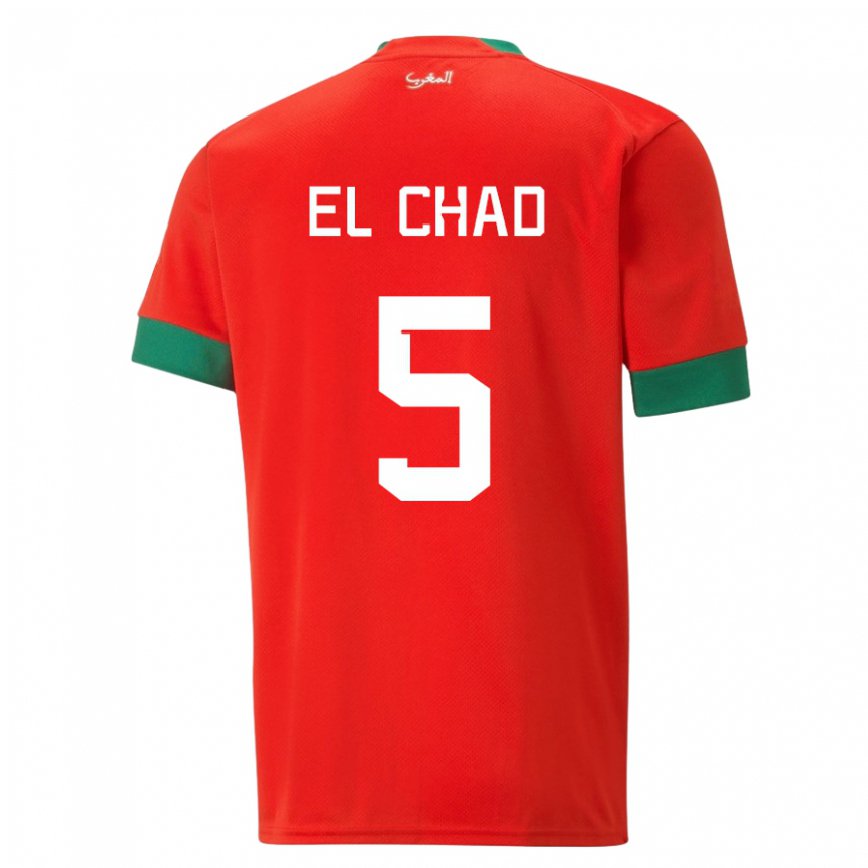 Hombre Camiseta Marruecos Nesryne El Chad #5 Rojo 1ª Equipación 22-24 Perú