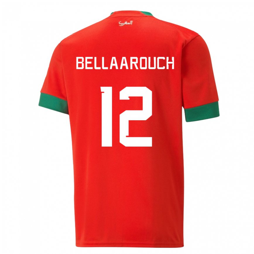 Hombre Camiseta Marruecos Alaa Bellaarouch #12 Rojo 1ª Equipación 22-24 Perú