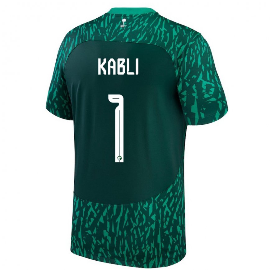 Hombre Camiseta Arabia Saudita Bader Kabli #1 Verde Oscuro 2ª Equipación 22-24 Perú