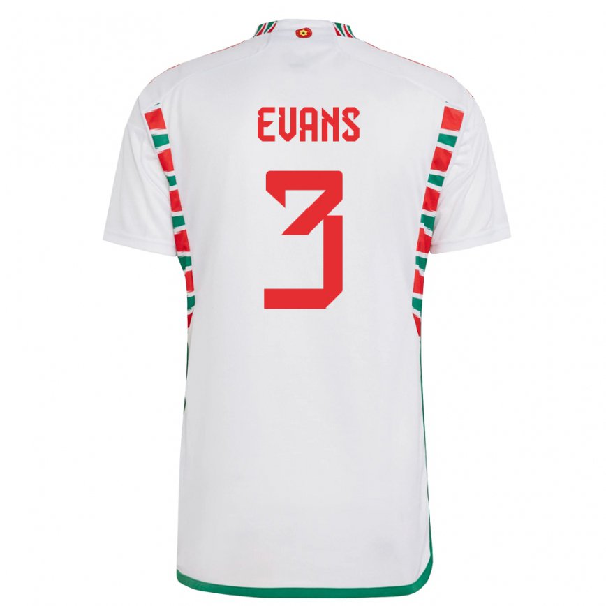 Hombre Camiseta Gales Gemma Evans #3 Blanco 2ª Equipación 22-24 Perú