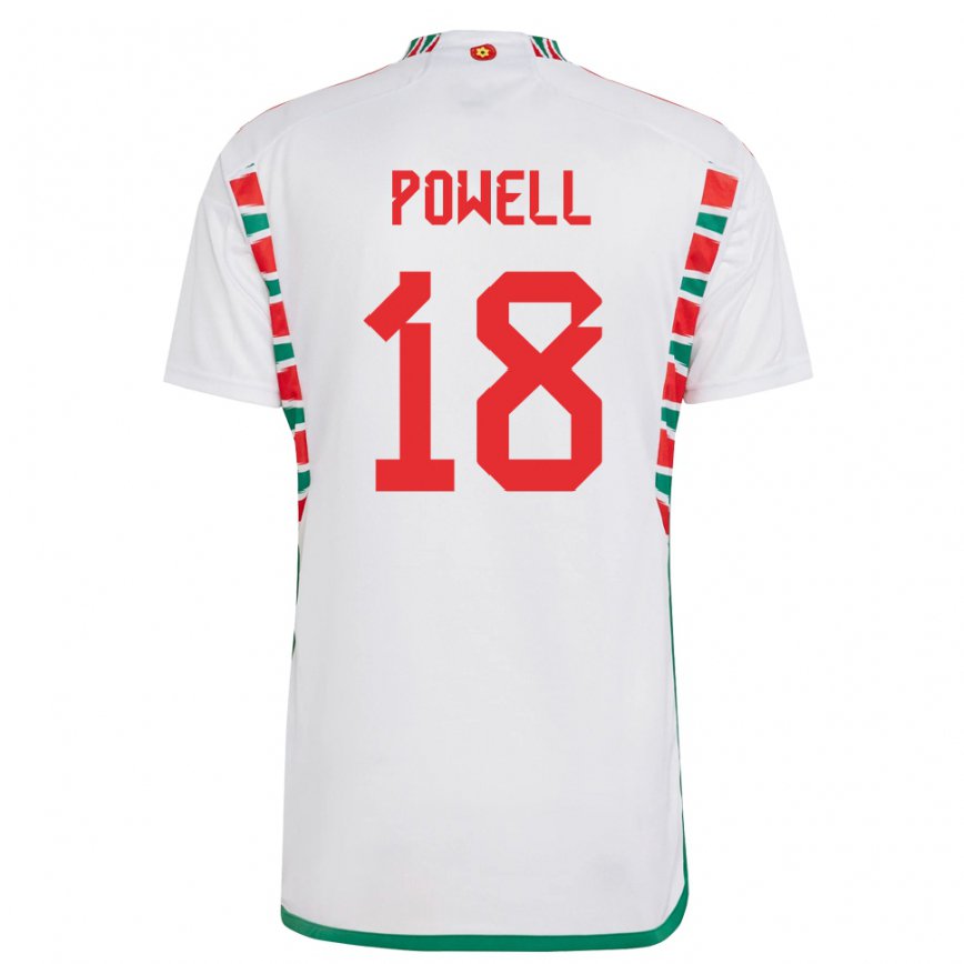 Hombre Camiseta Gales Ella Powell #18 Blanco 2ª Equipación 22-24 Perú