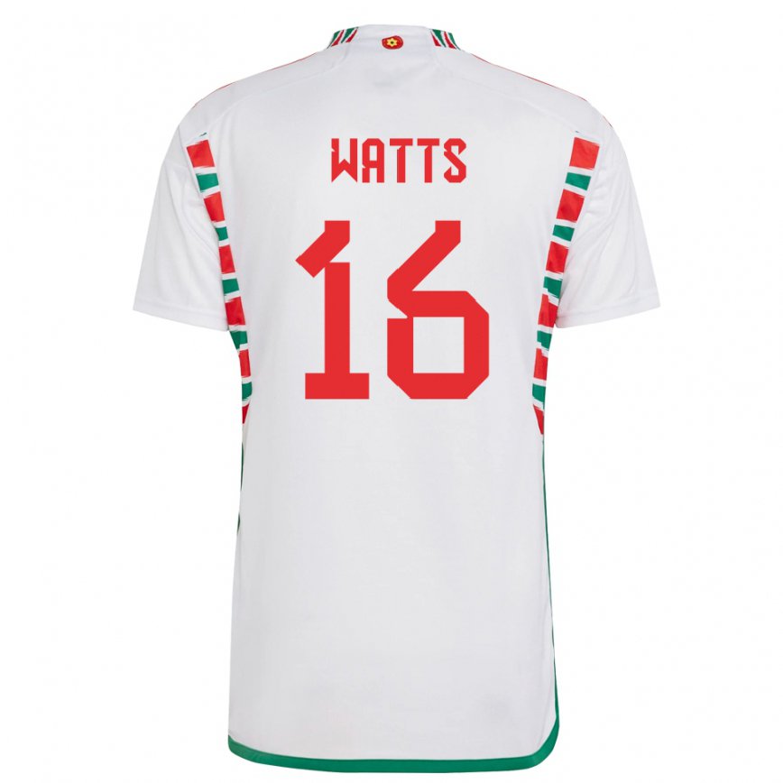 Hombre Camiseta Gales Daniel Watts #16 Blanco 2ª Equipación 22-24 Perú