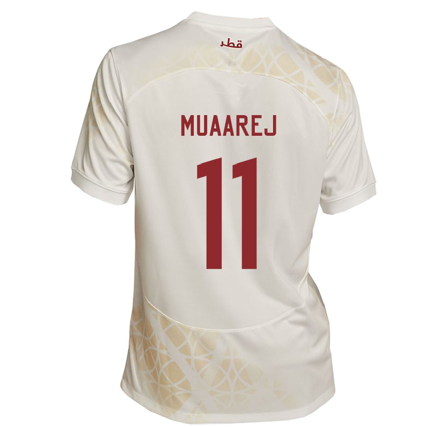 Hombre Camiseta Catar Mooza Muaarej #11 Beis Dorado 2ª Equipación 22-24 Perú