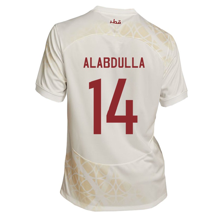 Hombre Camiseta Catar Moudhi Alabdulla #14 Beis Dorado 2ª Equipación 22-24 Perú