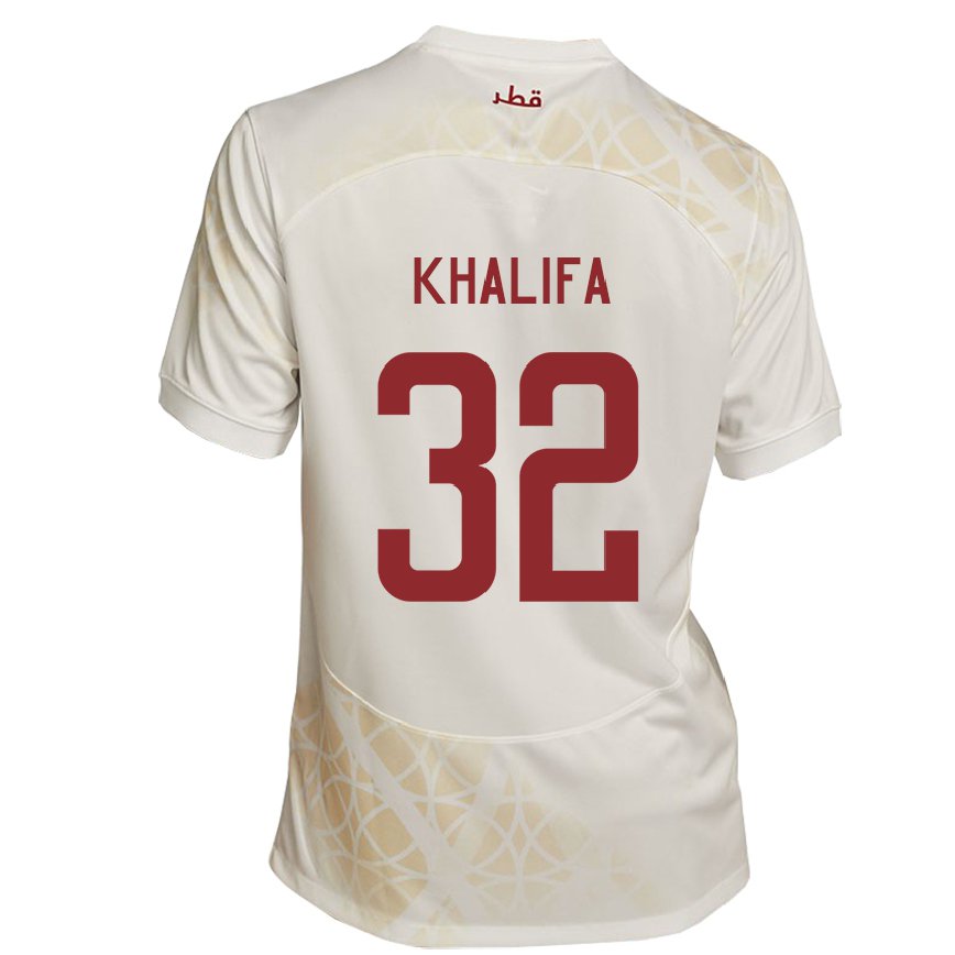 Hombre Camiseta Catar Duana Khalifa #32 Beis Dorado 2ª Equipación 22-24 Perú