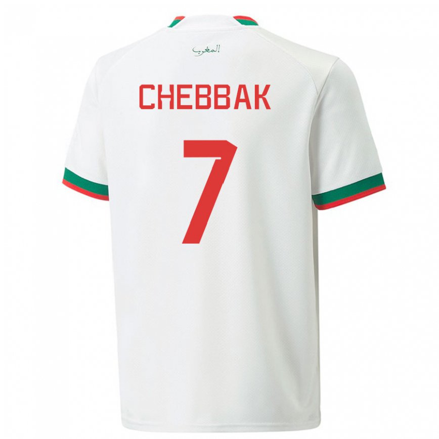 Hombre Camiseta Marruecos Ghizlane Chebbak #7 Blanco 2ª Equipación 22-24 Perú