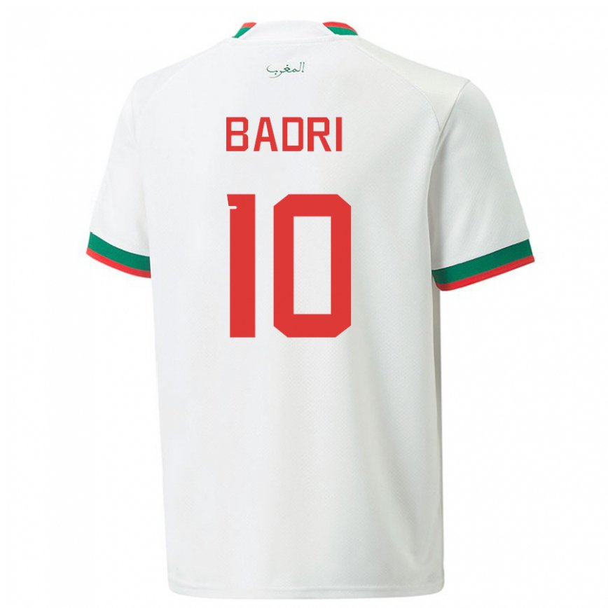 Hombre Camiseta Marruecos Najat Badri #10 Blanco 2ª Equipación 22-24 Perú