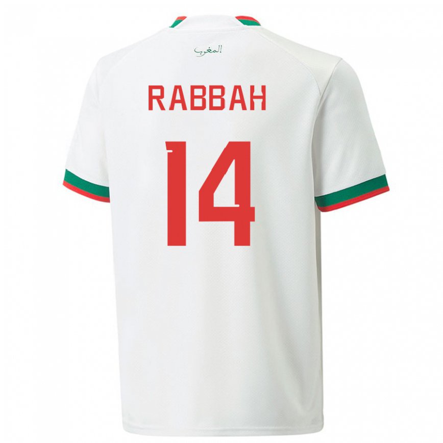 Hombre Camiseta Marruecos Aziza Rabbah #14 Blanco 2ª Equipación 22-24 Perú