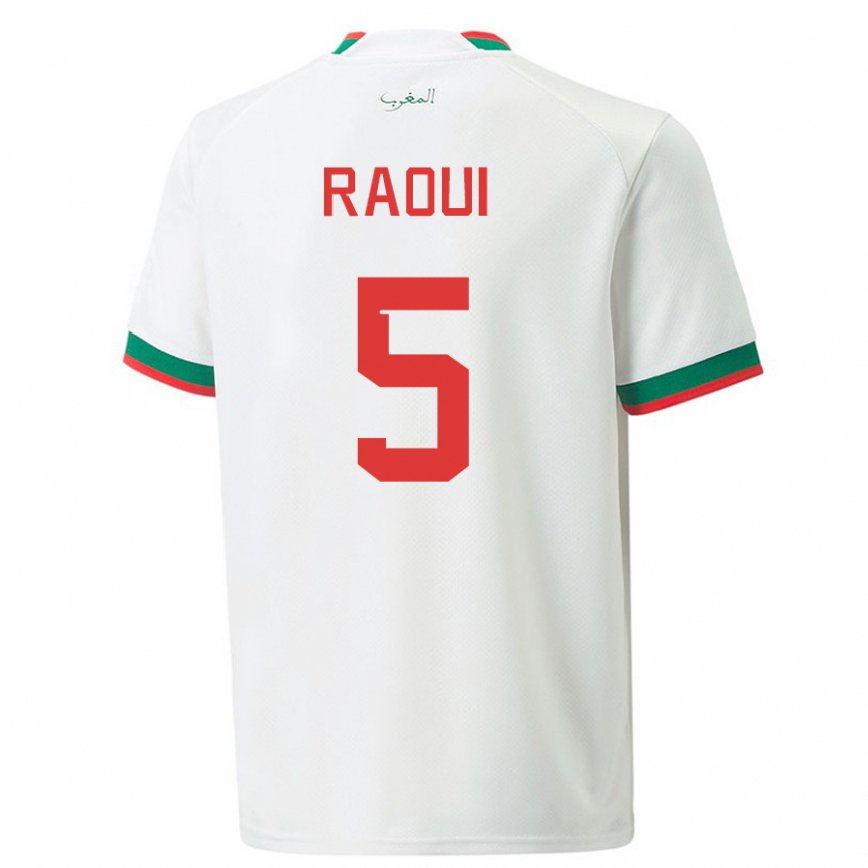 Hombre Camiseta Marruecos Oussama Raoui #5 Blanco 2ª Equipación 22-24 Perú