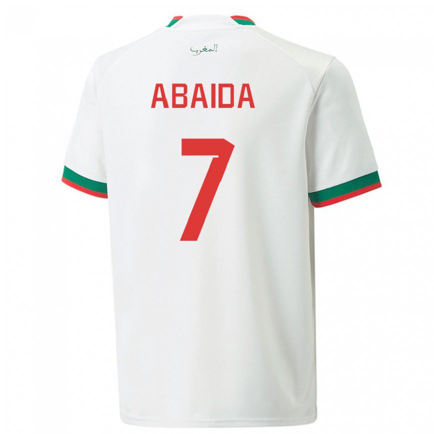 Hombre Camiseta Marruecos Haitam Abaida #7 Blanco 2ª Equipación 22-24 Perú