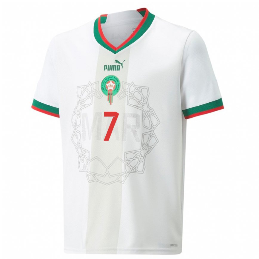 Hombre Camiseta Marruecos Haitam Abaida #7 Blanco 2ª Equipación 22-24 Perú