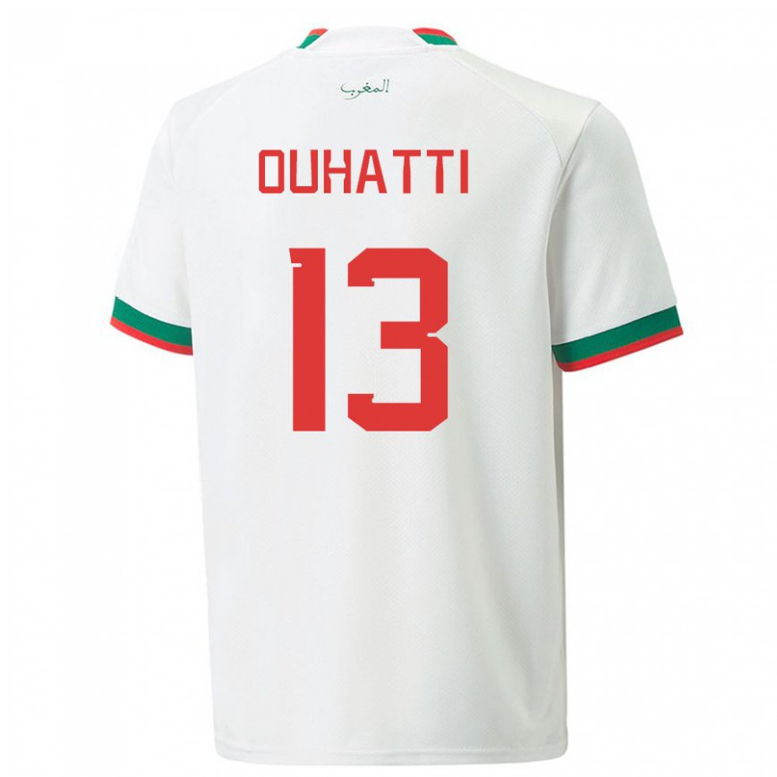 Hombre Camiseta Marruecos Aymane Ouhatti #13 Blanco 2ª Equipación 22-24 Perú