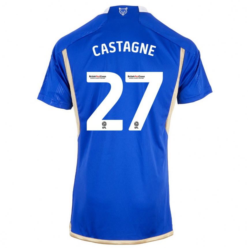 Niño Fútbol Camiseta Timothy Castagne #27 Azul 1ª Equipación 2023/24 Perú