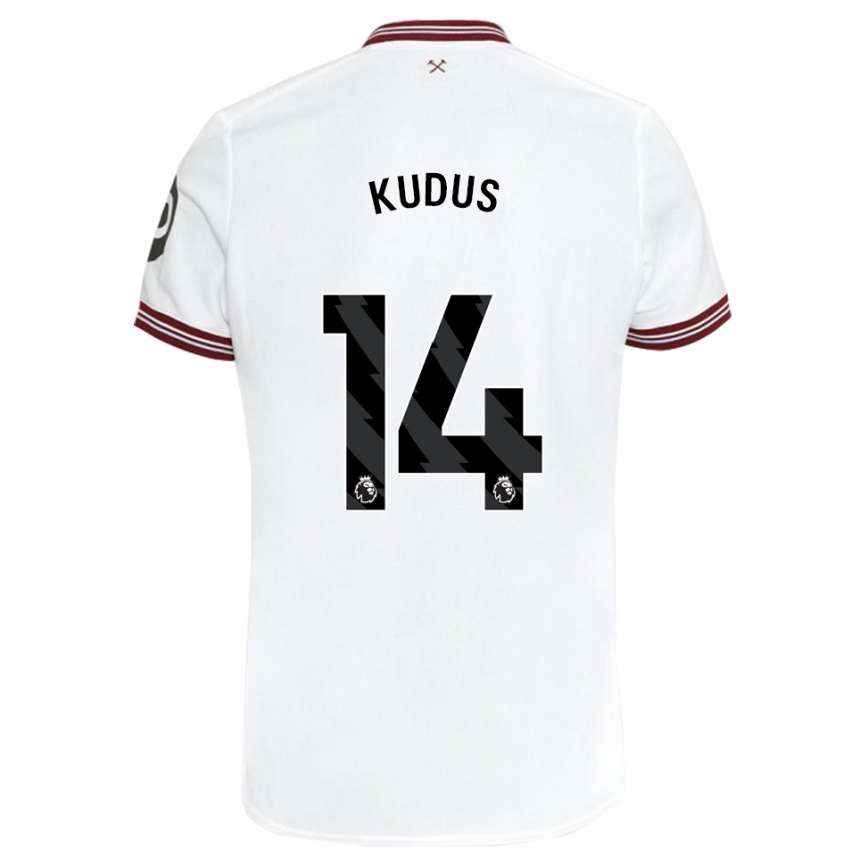 Niño Fútbol Camiseta Mohammed Kudus #14 Blanco 2ª Equipación 2023/24 Perú