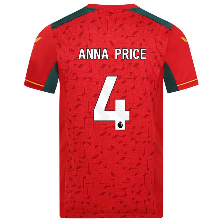 Niño Fútbol Camiseta Anna Price #4 Rojo 2ª Equipación 2023/24 Perú