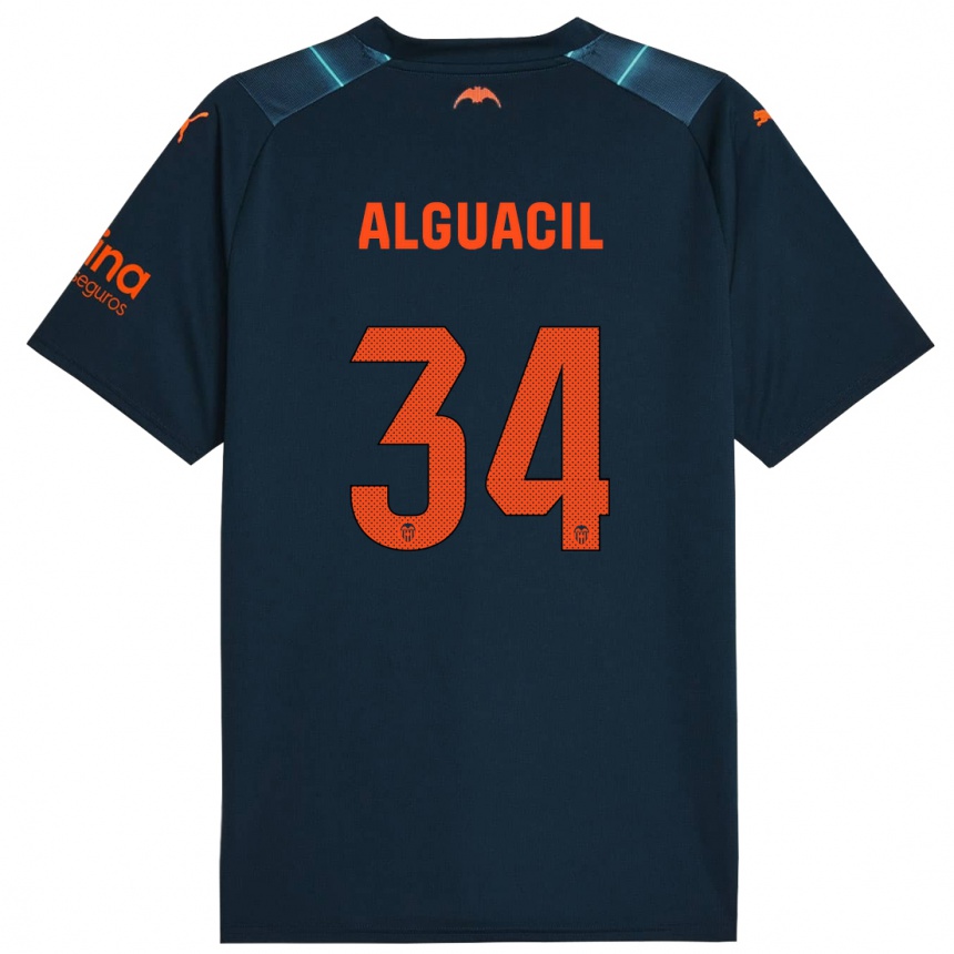 Niño Fútbol Camiseta Ainhoa Alguacil #34 Azul Marino 2ª Equipación 2023/24 Perú