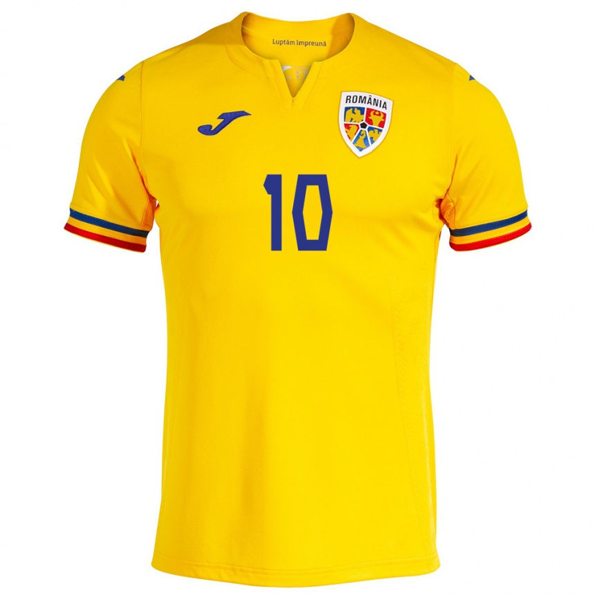 Niño Fútbol Camiseta Rumania Nicolae Stanciu #10 Amarillo 1ª Equipación 24-26 Perú