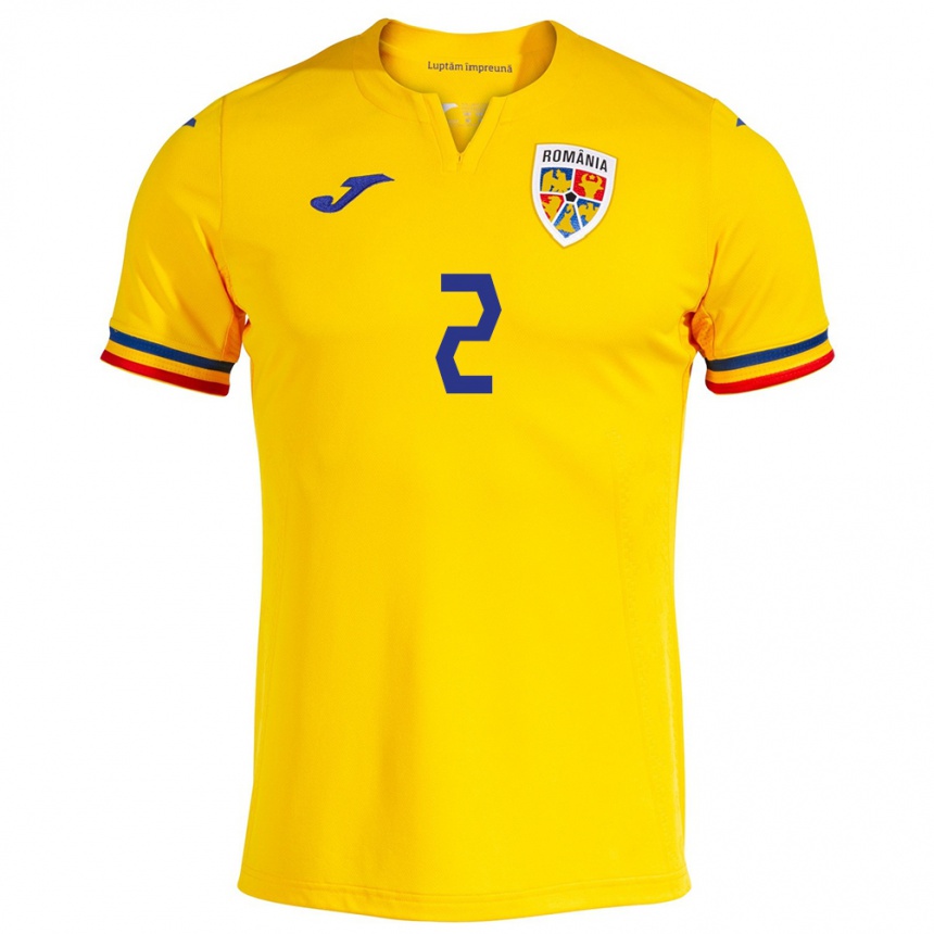 Niño Fútbol Camiseta Rumania Andrei Rațiu #2 Amarillo 1ª Equipación 24-26 Perú