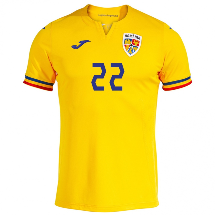 Niño Fútbol Camiseta Rumania Vladislav Blănuță #22 Amarillo 1ª Equipación 24-26 Perú