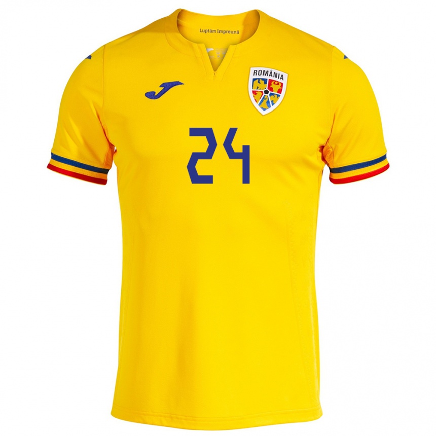 Niño Fútbol Camiseta Rumania Botond Gergely #24 Amarillo 1ª Equipación 24-26 Perú