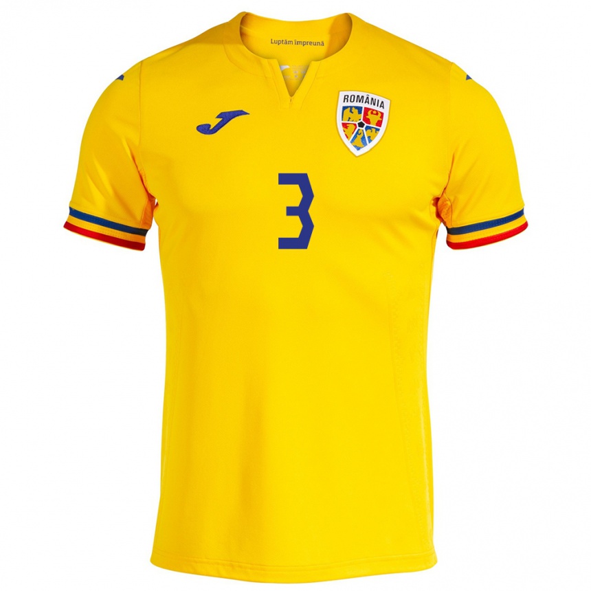 Niño Fútbol Camiseta Rumania Alexandru Șuteu #3 Amarillo 1ª Equipación 24-26 Perú