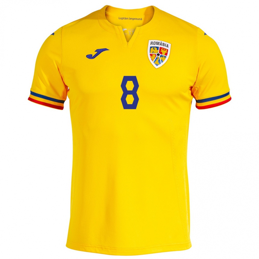 Niño Fútbol Camiseta Rumania Constantin Grameni #8 Amarillo 1ª Equipación 24-26 Perú