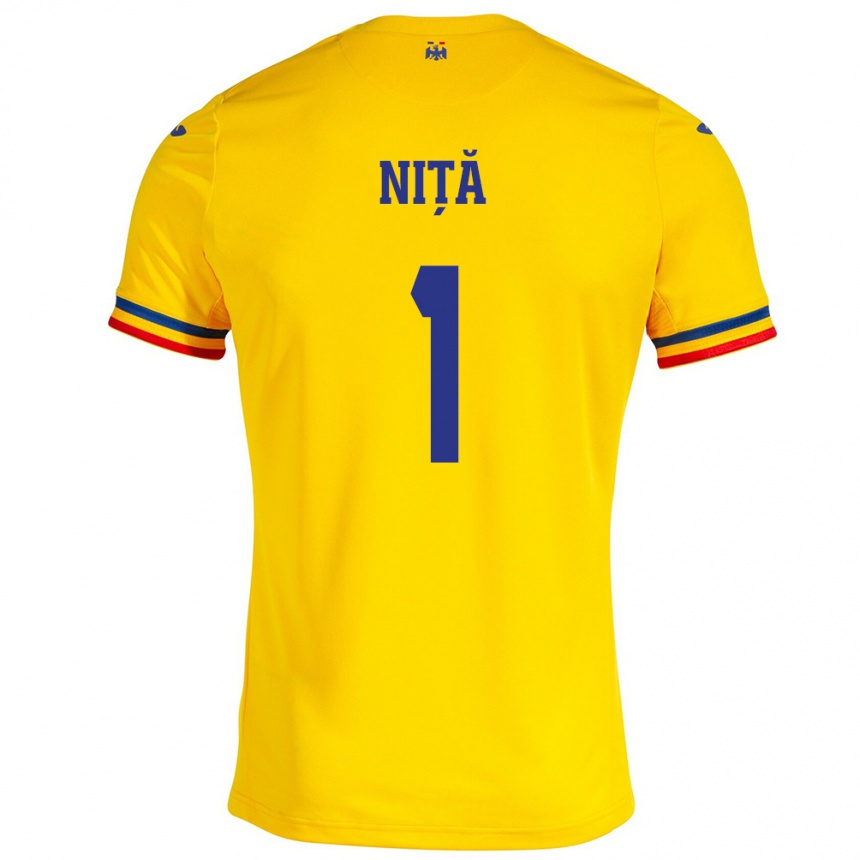 Niño Fútbol Camiseta Rumania Florin Niță #1 Amarillo 1ª Equipación 24-26 Perú