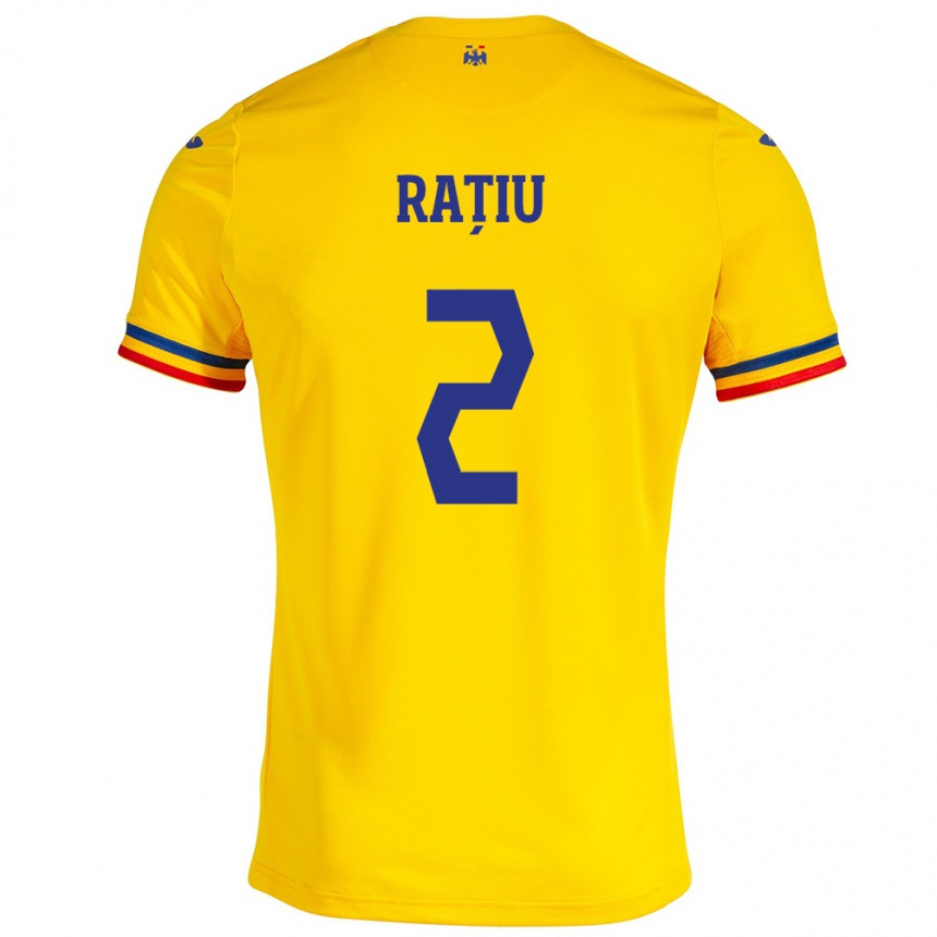 Niño Fútbol Camiseta Rumania Andrei Rațiu #2 Amarillo 1ª Equipación 24-26 Perú