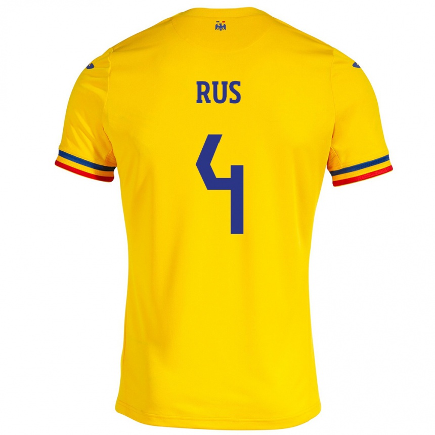 Niño Fútbol Camiseta Rumania Adrian Rus #4 Amarillo 1ª Equipación 24-26 Perú