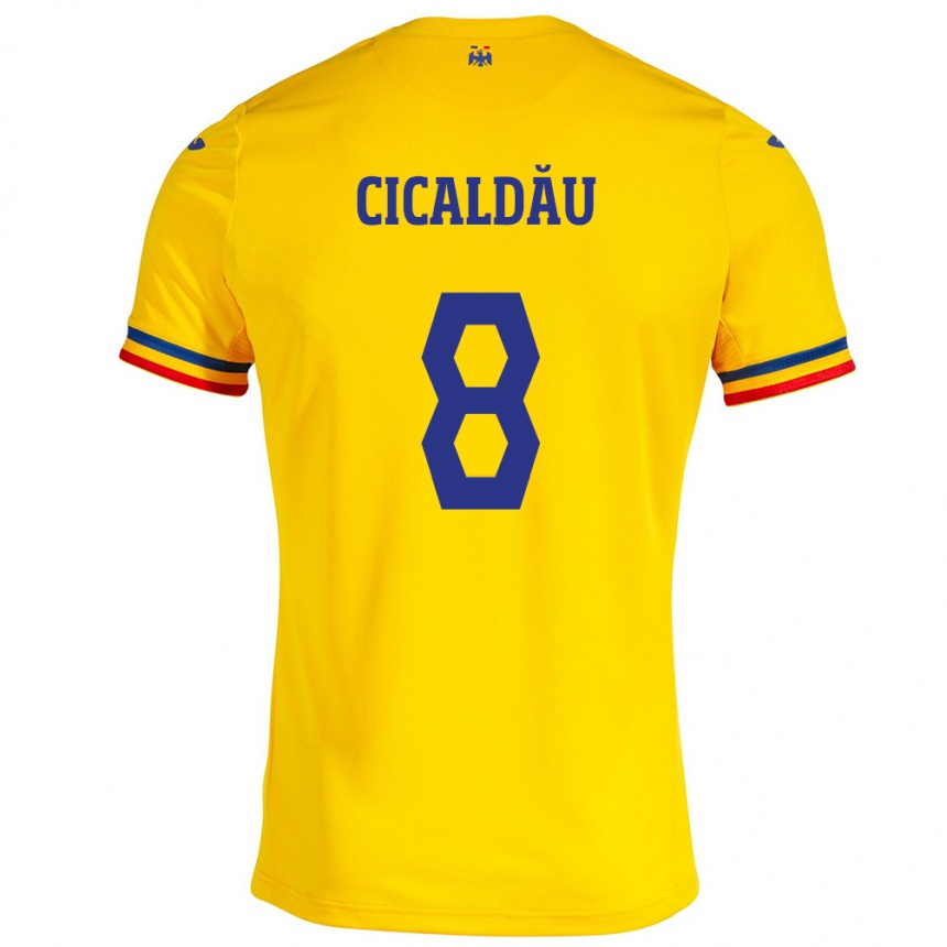 Niño Fútbol Camiseta Rumania Alexandru Cicâldău #8 Amarillo 1ª Equipación 24-26 Perú