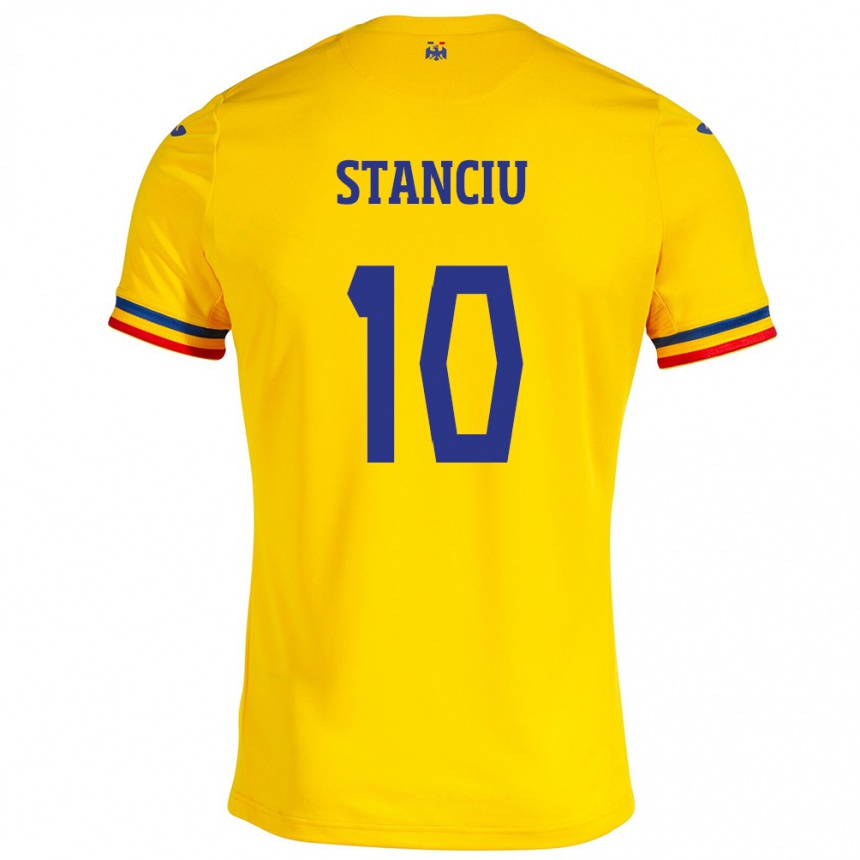 Niño Fútbol Camiseta Rumania Nicolae Stanciu #10 Amarillo 1ª Equipación 24-26 Perú