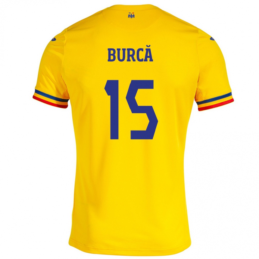 Niño Fútbol Camiseta Rumania Andrei Burcă #15 Amarillo 1ª Equipación 24-26 Perú