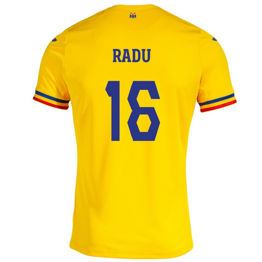 Niño Fútbol Camiseta Rumania Andrei Radu #16 Amarillo 1ª Equipación 24-26 Perú