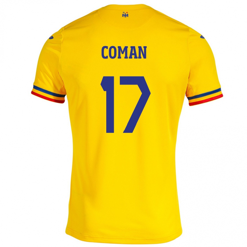 Niño Fútbol Camiseta Rumania Florinel Coman #17 Amarillo 1ª Equipación 24-26 Perú