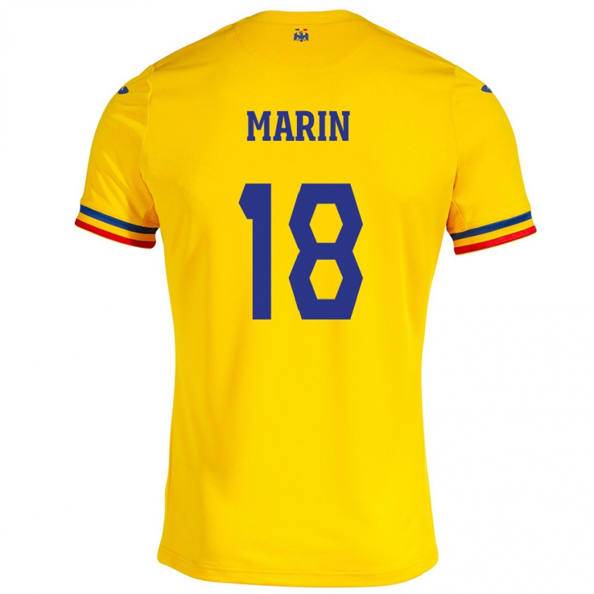 Niño Fútbol Camiseta Rumania Răzvan Marin #18 Amarillo 1ª Equipación 24-26 Perú