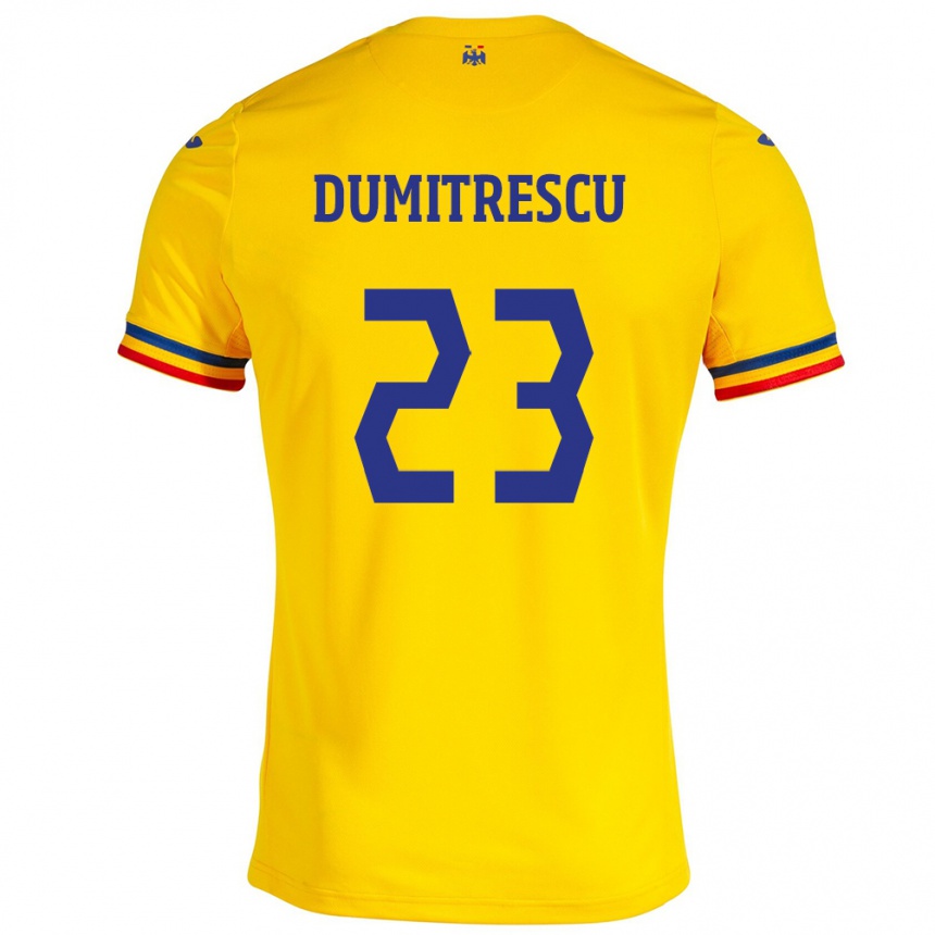 Niño Fútbol Camiseta Rumania Andres Dumitrescu #23 Amarillo 1ª Equipación 24-26 Perú