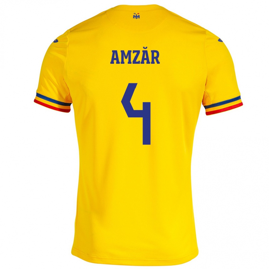 Niño Fútbol Camiseta Rumania Costin Amzăr #4 Amarillo 1ª Equipación 24-26 Perú